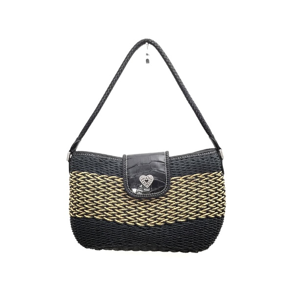 Brighton Handbags - - SOLD - Brighton Black & Tan “Sydney” Straw & Leather Bag